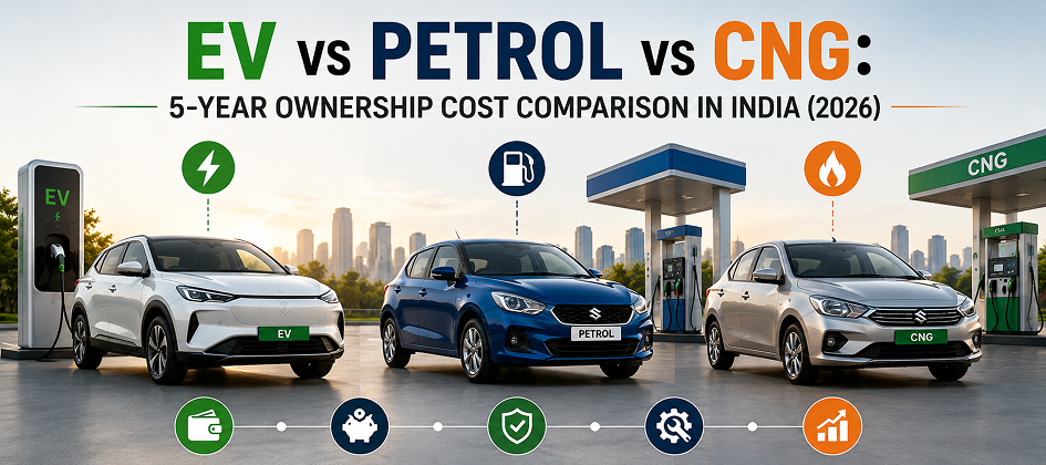 EV vs Petrol vs CNG: 5-Year Ownership Cost Comparison in India (2026)
